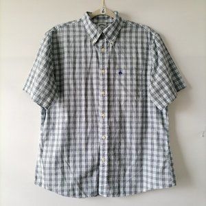 Brooks Brother Mens Blue Plaid Short Sleeve Regent Fit Button Down Shirt L